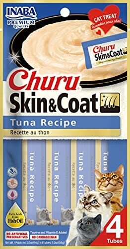 Inaba Churu Puree Skin & Coat Cat Treats - Tuna - .5 Oz - 4 Pack - Case of 6