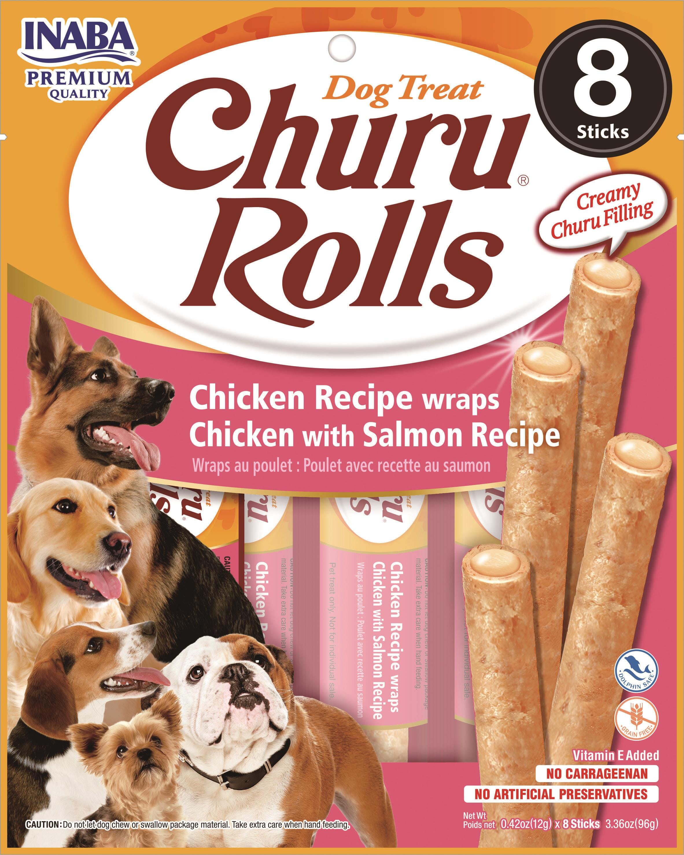 Inaba Churu Rolls Chicken and Salmon Soft and Chewy Dog Treats - 4.2 Oz - Case of 6  