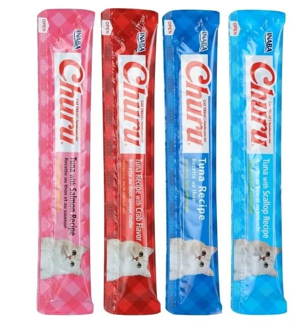 Inaba Churu Tuna Lickable and Squeezable Puree Cat Treat Pouches - Variety Pack - .5 Oz - Case of 40  