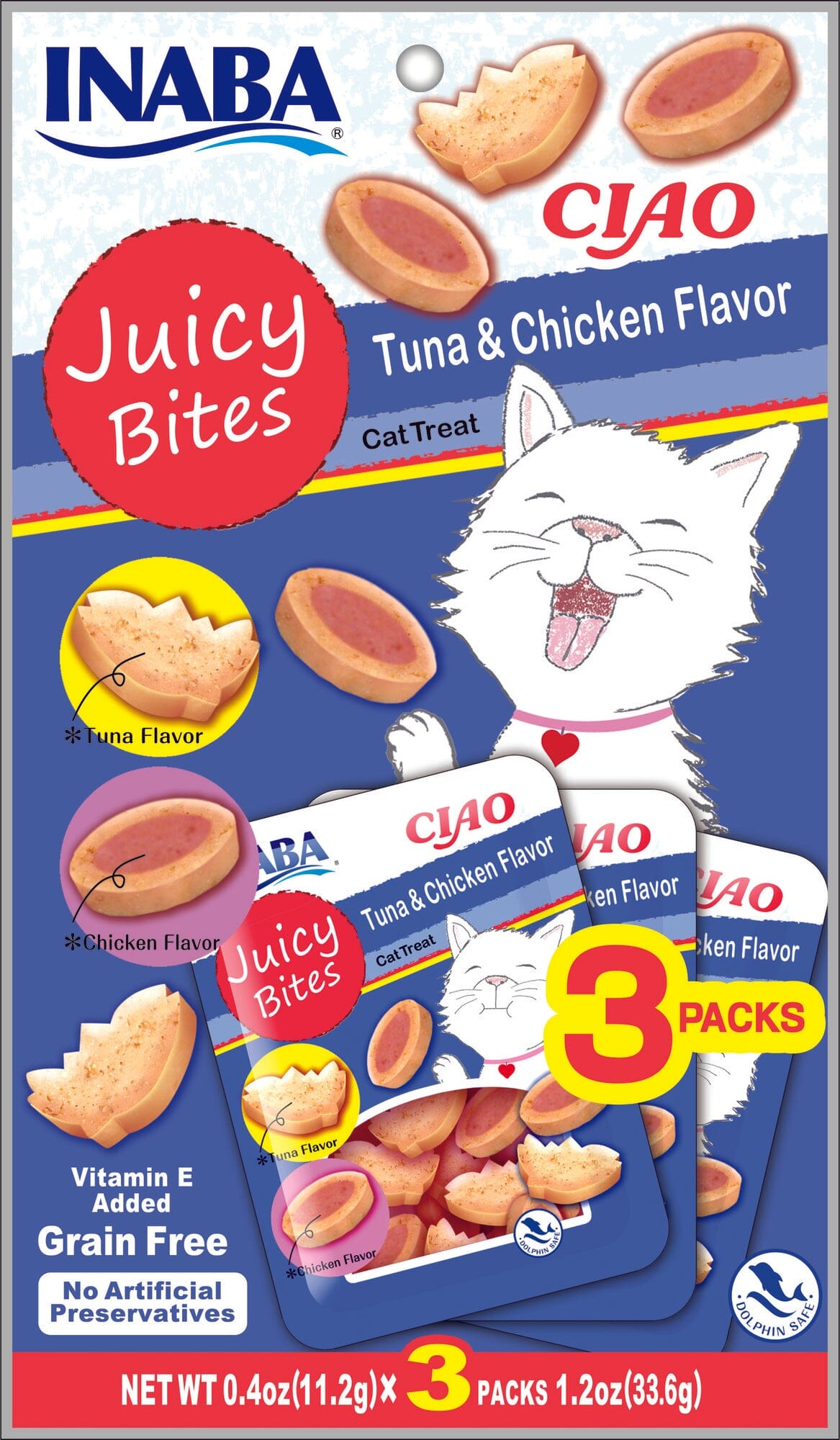 Inaba Juicy Bites Cat Treats - Tuna and Chicken - .4 Oz - 3 Pack - 6 Pack
