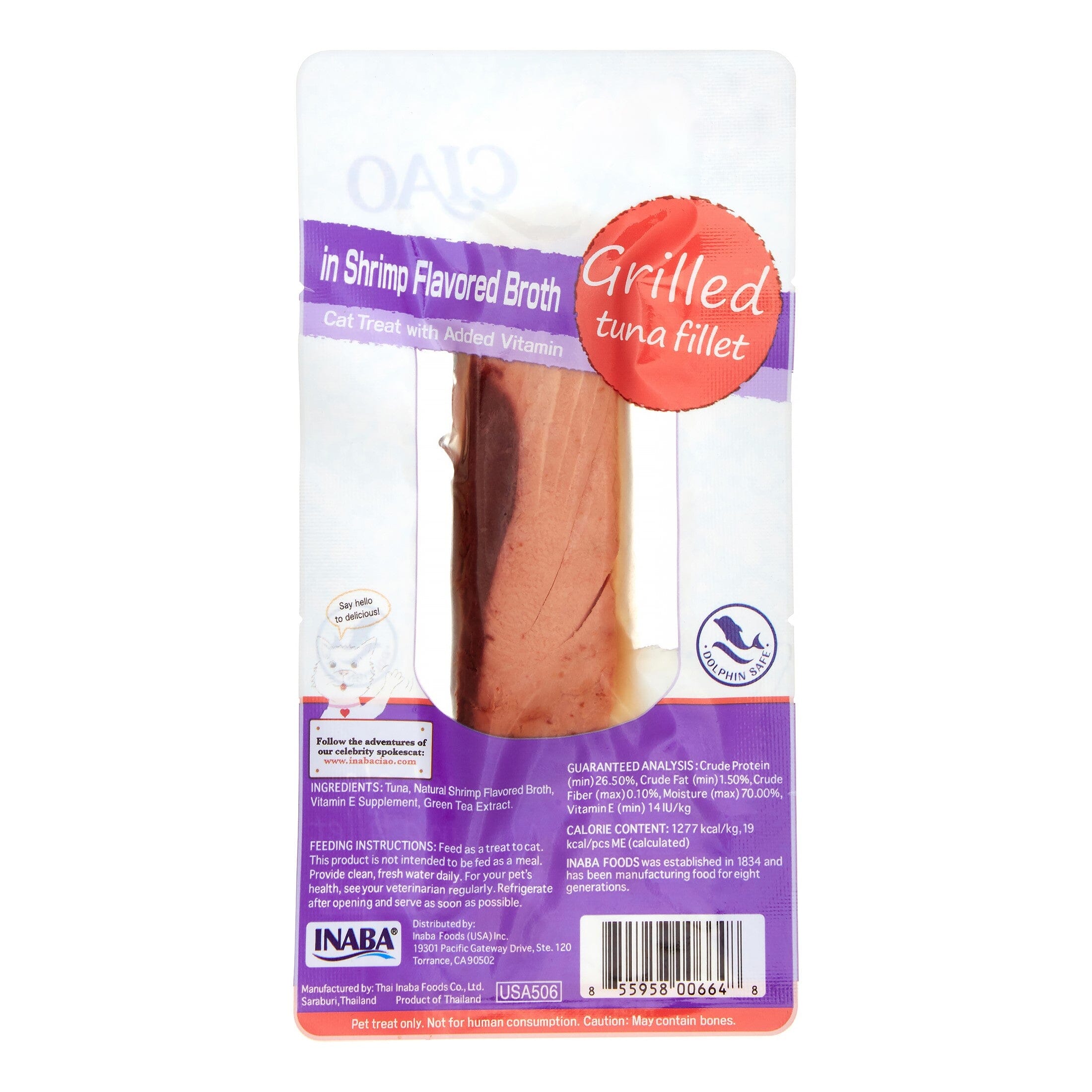 Inaba Tuna Fillet Grilled with Flavored Broth Cat Treats - Shrimp - .52 Oz - 6 Pack