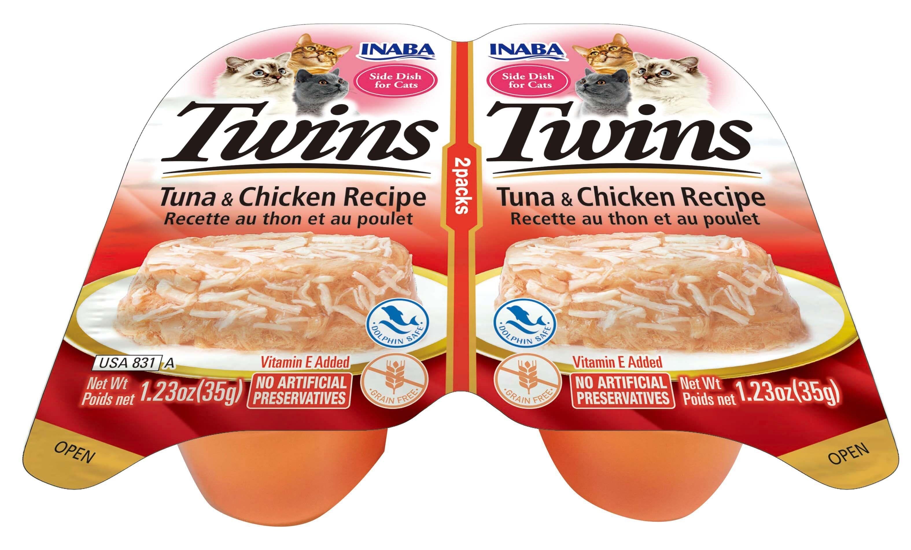 Inaba Twins Side Dish for Cats Cat Treats - Tuna and Chicken - 1.23 Oz - 2 Pack - Case of 6  