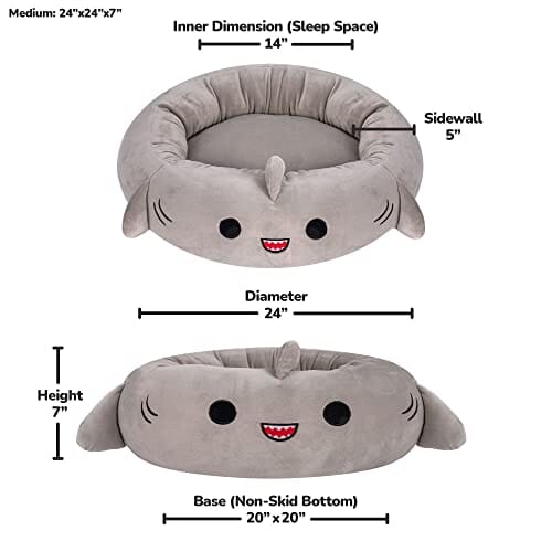 Jazzwares Squishmallows Gordon Shark Round Ultra-Soft Cat and Dog Bed - Gray