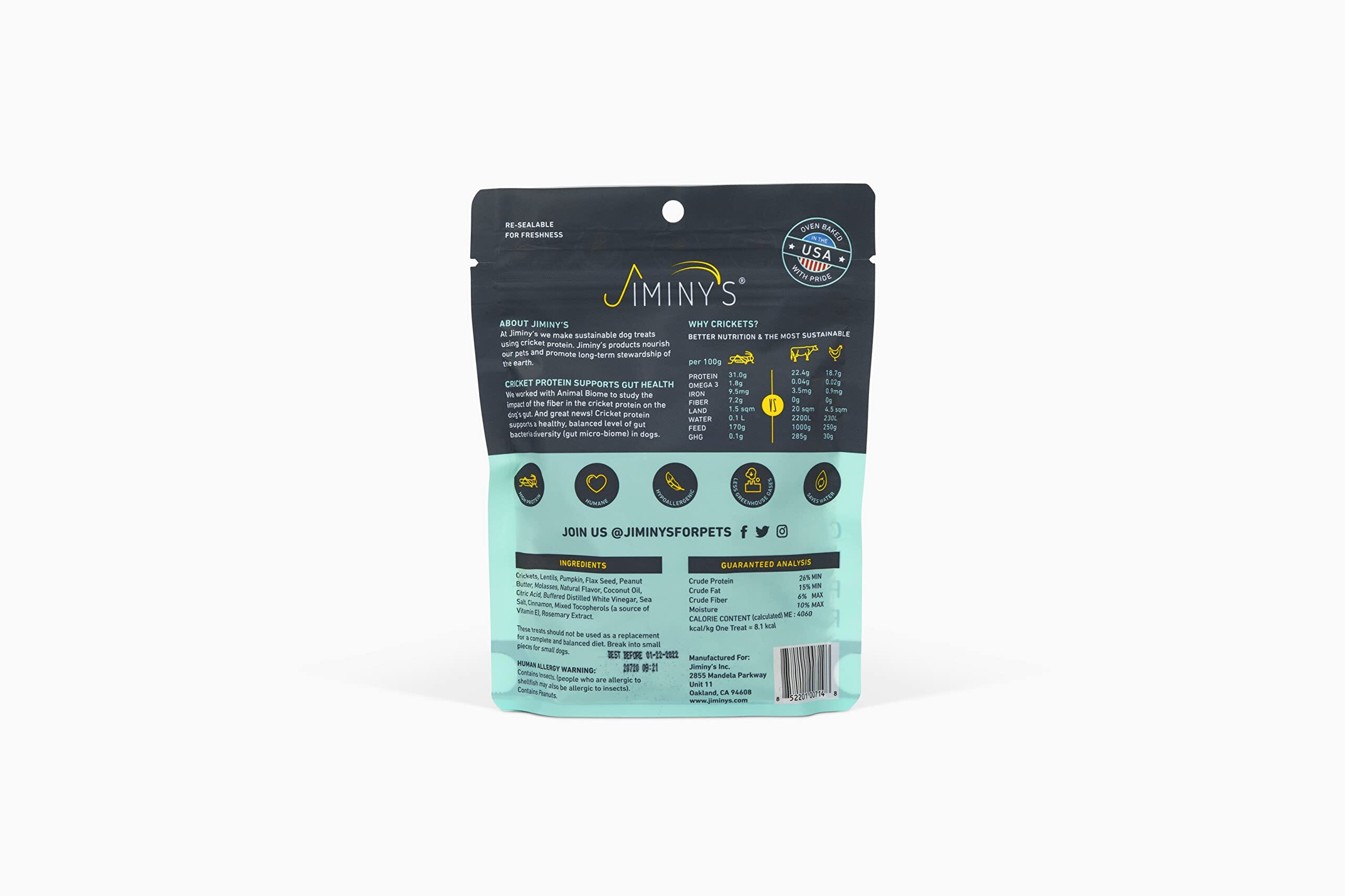 Jiminy's Original Cricket with Seeds Lentils and Peanut Butter Crunchy Dog Treats - 5 Oz  