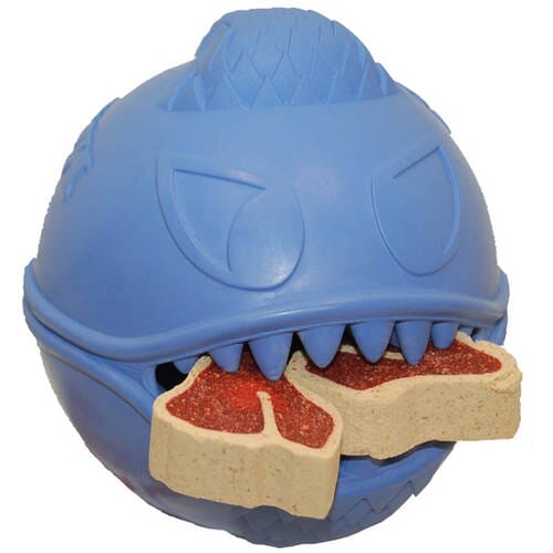 Jolly Pets Monster Ball Treat-Inserting and Freezing Bounce and Fetch Rubber Dog Toy - Blue 2.5 Inch