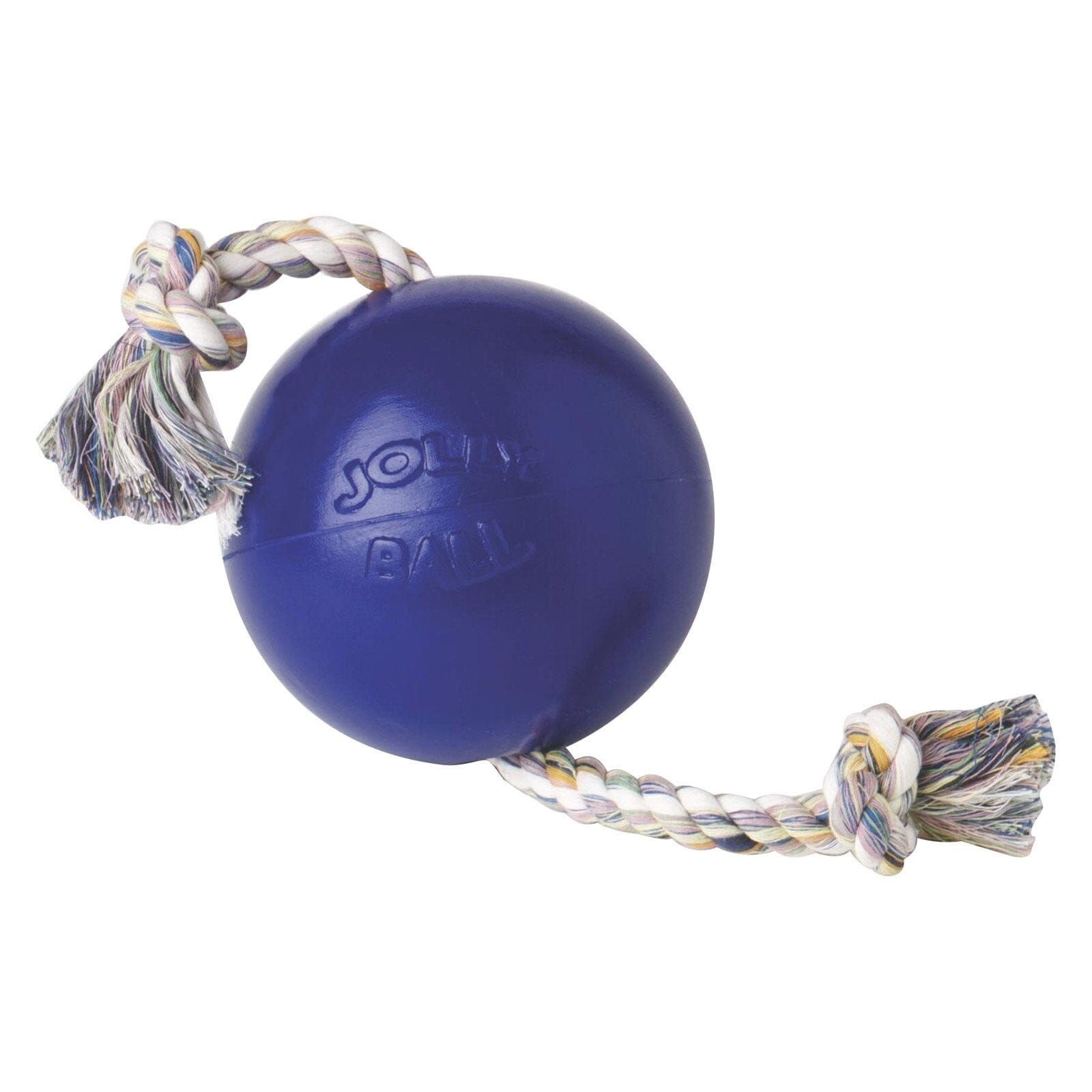 Jolly Pets Romp-N-Roll Puncture-Proof Ball with Rope Chew and Fetch Floating Dog Toy Blue Small - 4.5 Inch
