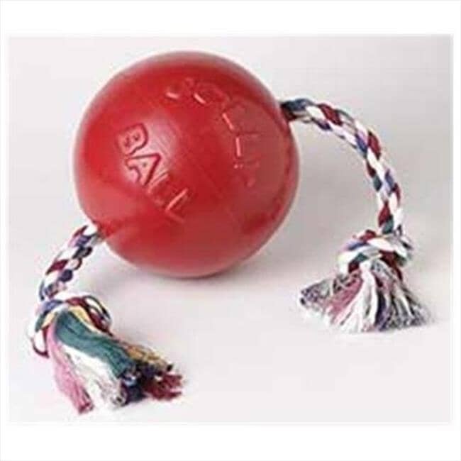Jolly Pets Romp-N-Roll Puncture-Proof Ball with Rope Chew and Fetch Floating Dog Toy Red Small - 4.5 Inch