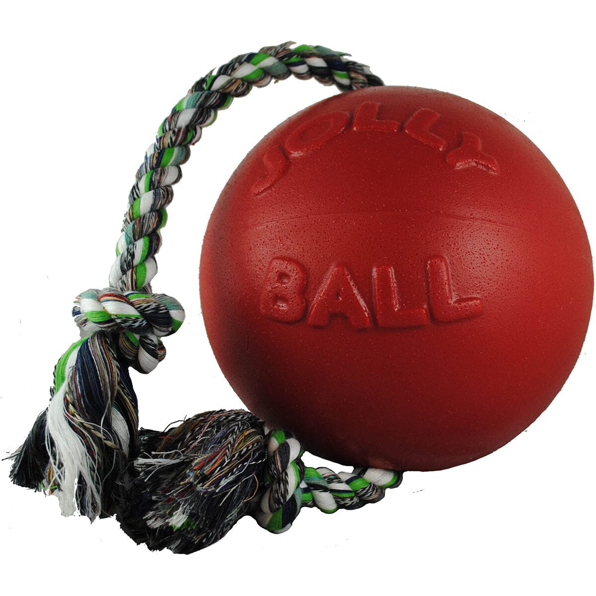 Jolly Pets Romp-N-Roll Puncture-Proof Ball with Rope Chew and Fetch Floating Dog Toy Red Large - 8 Inch