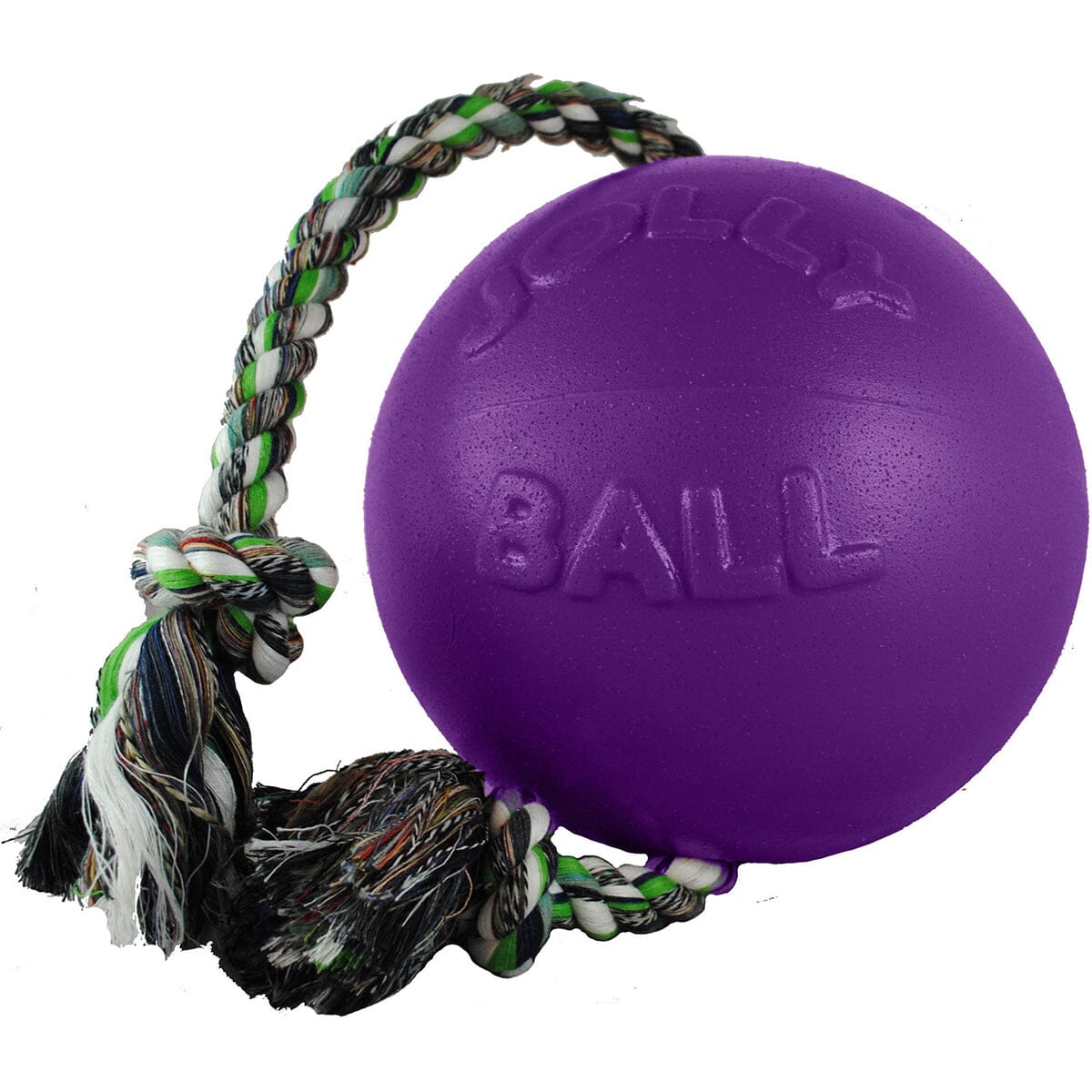 Jolly Pets Romp-N-Roll Puncture-Proof Ball with Rope Chew and Fetch Floating Dog Toy Purple Large - 8 Inch