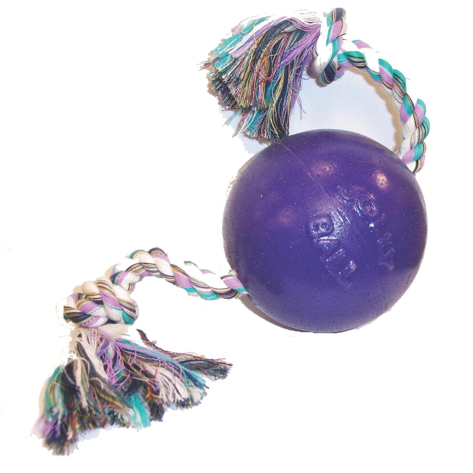 Jolly Pets Romp-N-Roll Puncture-Proof Ball with Rope Chew and Fetch Floating Dog Toy Purple Small - 4.5 Inch