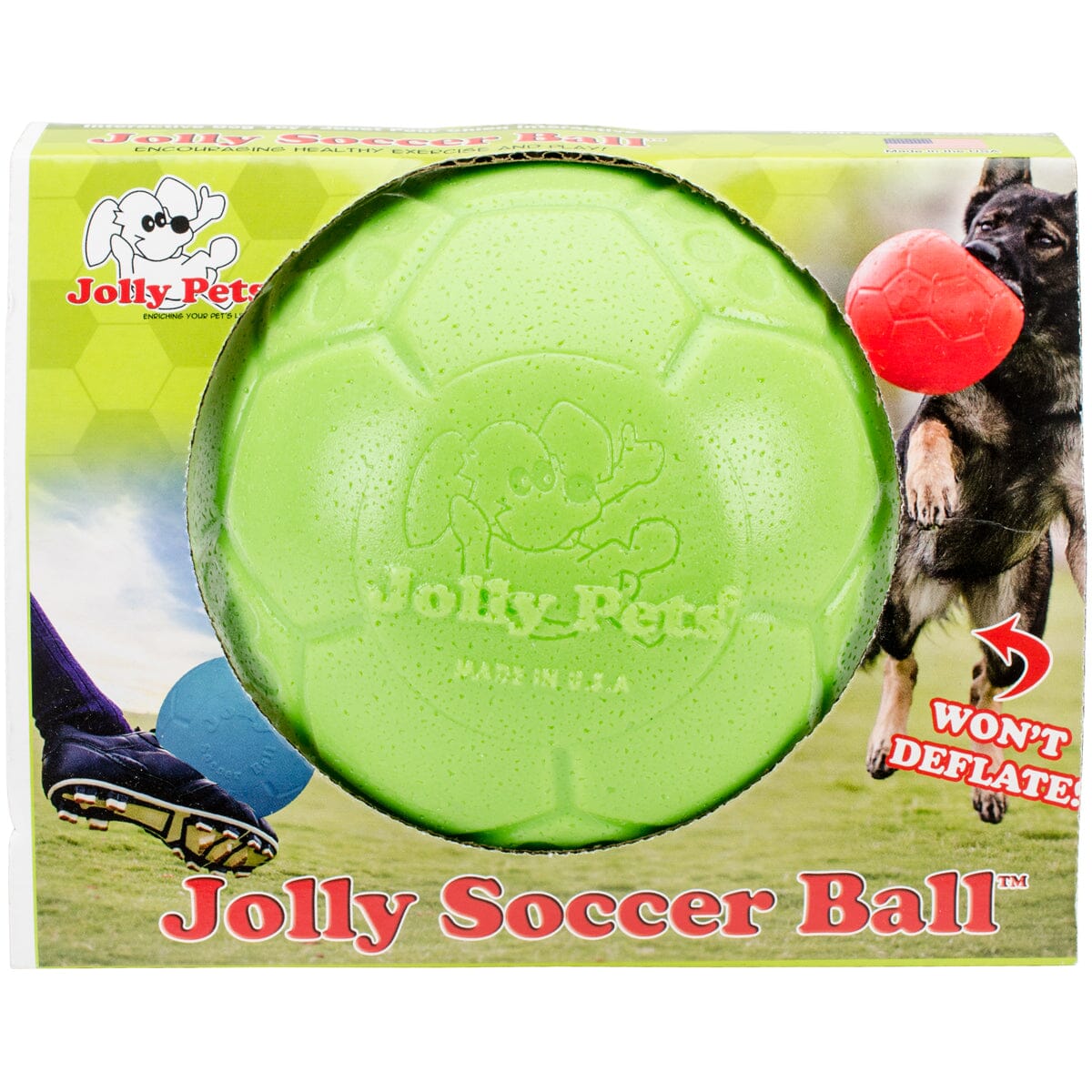 Jolly Pets Soccer Ball Puncture-Proof Chew and Fetch Floating Dog Toy Green Medium - 6 Inch