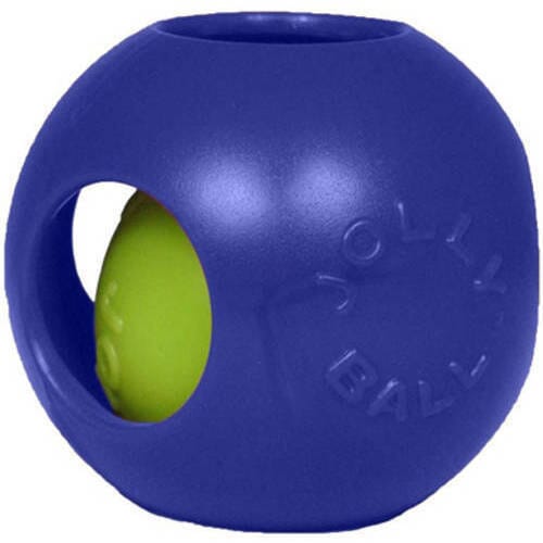 Jolly Pets Teaser Ball 2-in-1 Dual Interactive and Fetch Puzzle Dog Toy Blue Small - 4.5 Inch