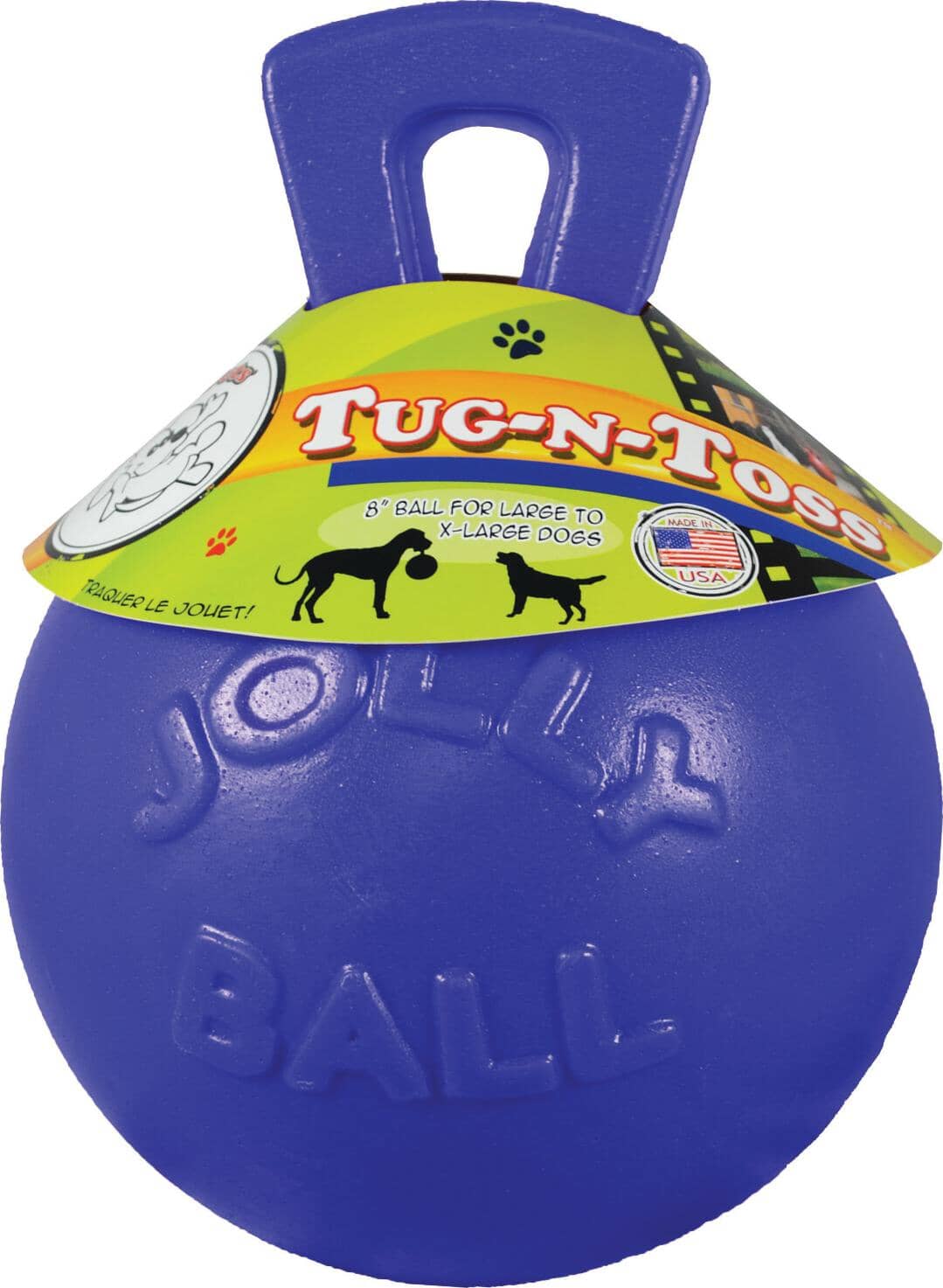 Jolly Pets Tug-N-Toss Fetch Ball Dog Toy with Handle Blue Medium - 6 Inch