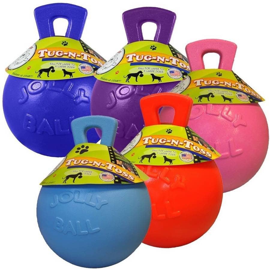 Jolly Pets Tug-N-Toss Fetch Ball Dog Toy with Handle Red Medium - 6 Inch
