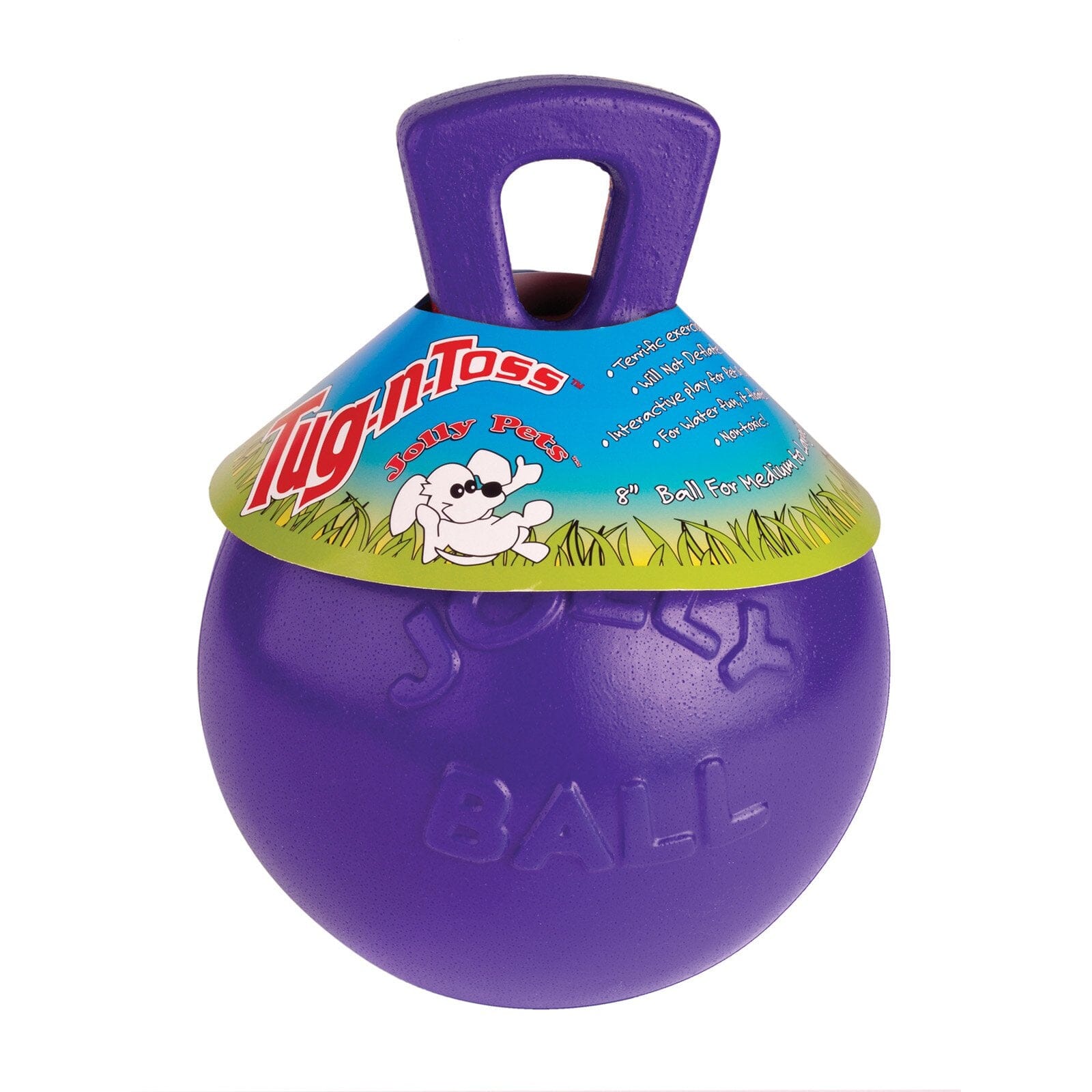 Jolly Pets Tug-N-Toss Fetch Ball Dog Toy with Handle Purple Large - 8 Inch