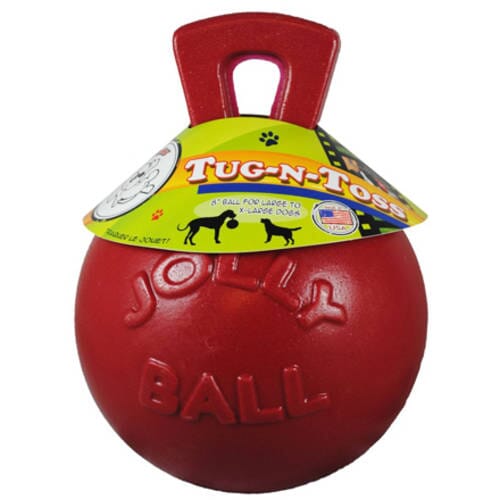 Jolly Pets Tug-N-Toss Fetch Ball Dog Toy with Handle Red Extra Large - 10 Inch