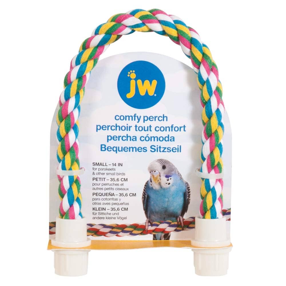 JW Pet Booda Comfy Perch with Flexible Rope Bird Cage Accessory - Multi-Colored Small - 14 Inch