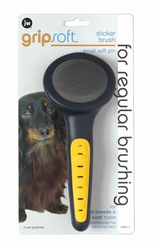 JW Pet GripSoft Grooming Soft Slicker Pin Brush for Sensitive Skin - Small - Blue/White Default Title