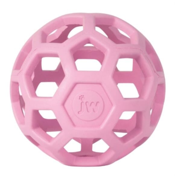 JW Pet HOL-EE Roller Puzzle Ball Chew and Fetch Natural Rubber Dog Toy - Pink - Medium - 3.Inch Default Title