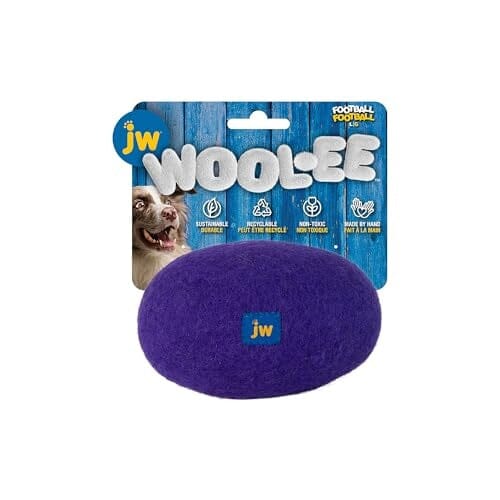 JW Pet WOOL-EE Crunch Football Natural and 100% Hand-Made Wool Fetch Dog Toy - Assorted Color - Large Default Title