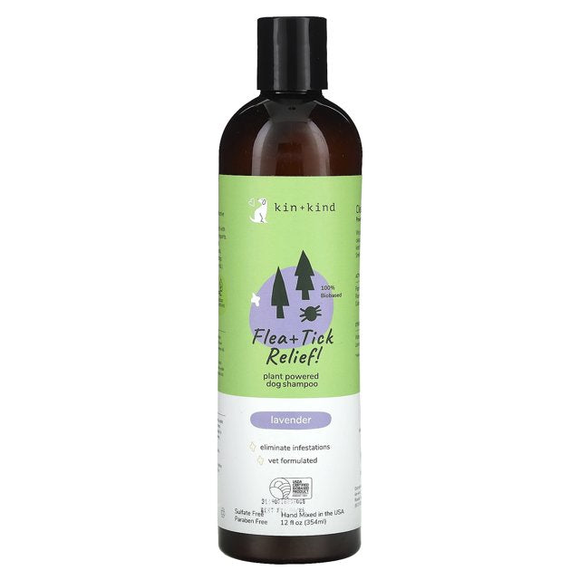 KIN + KIND Lavender Coconut and Olive Oil Flea and Tick Relief Dog Shampoo -12 Oz