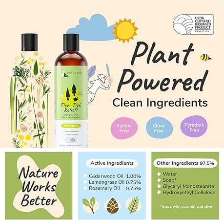 KIN + KIND Lemongrass Scented Flea and Tick Relief Cat and Dog Shampoo - 12 Oz