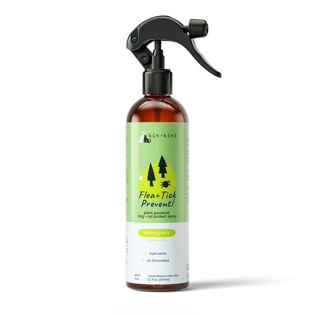 KIN + KIND Protection and Prevention Lemongrass Scented Flea and Tick Cat and Dog Spray 12 Ounce