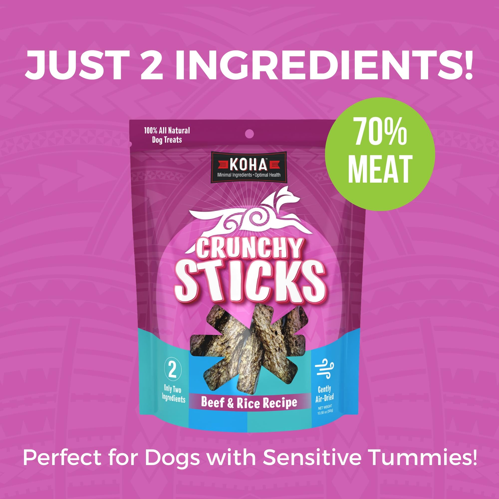 Koha Crunchy Sticks Limited Ingredient Sensitive Stomach Beef and Rice Crunchy Dog Treats - 10.58 Oz