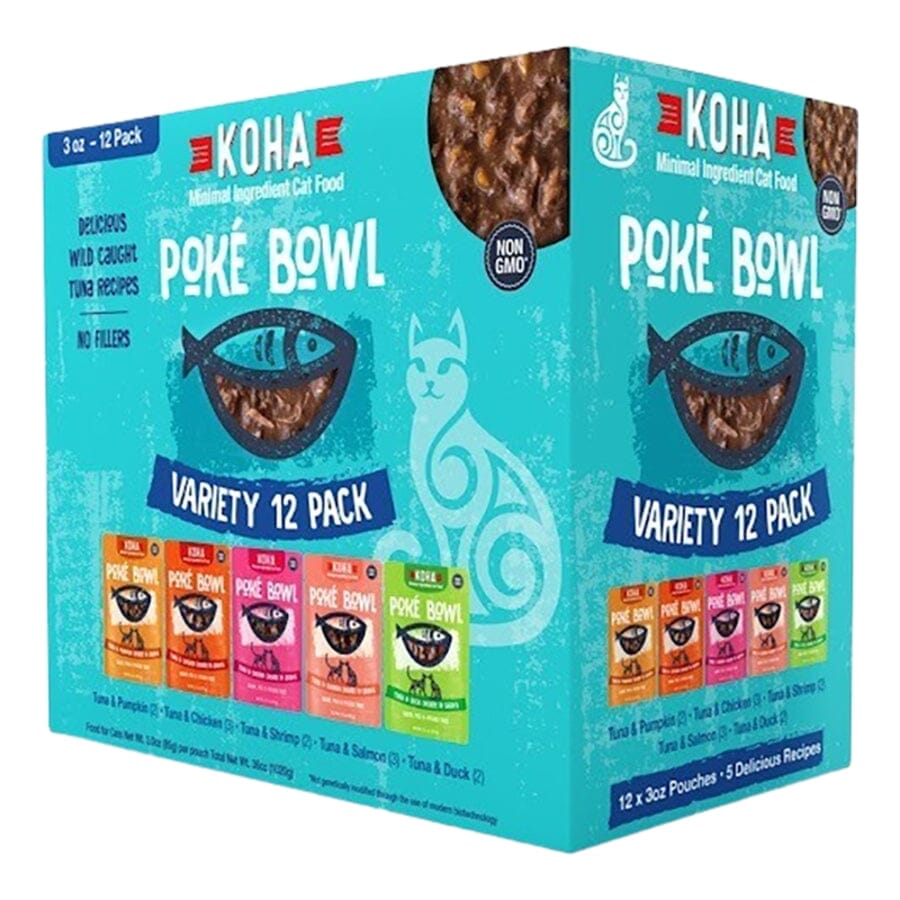 Koha Grain-Free Poke Bowl Tuna Salmon Chicken and Pumpkin Wet Cat Food Pouch - Variety Pack - 3 Oz - Case of 24