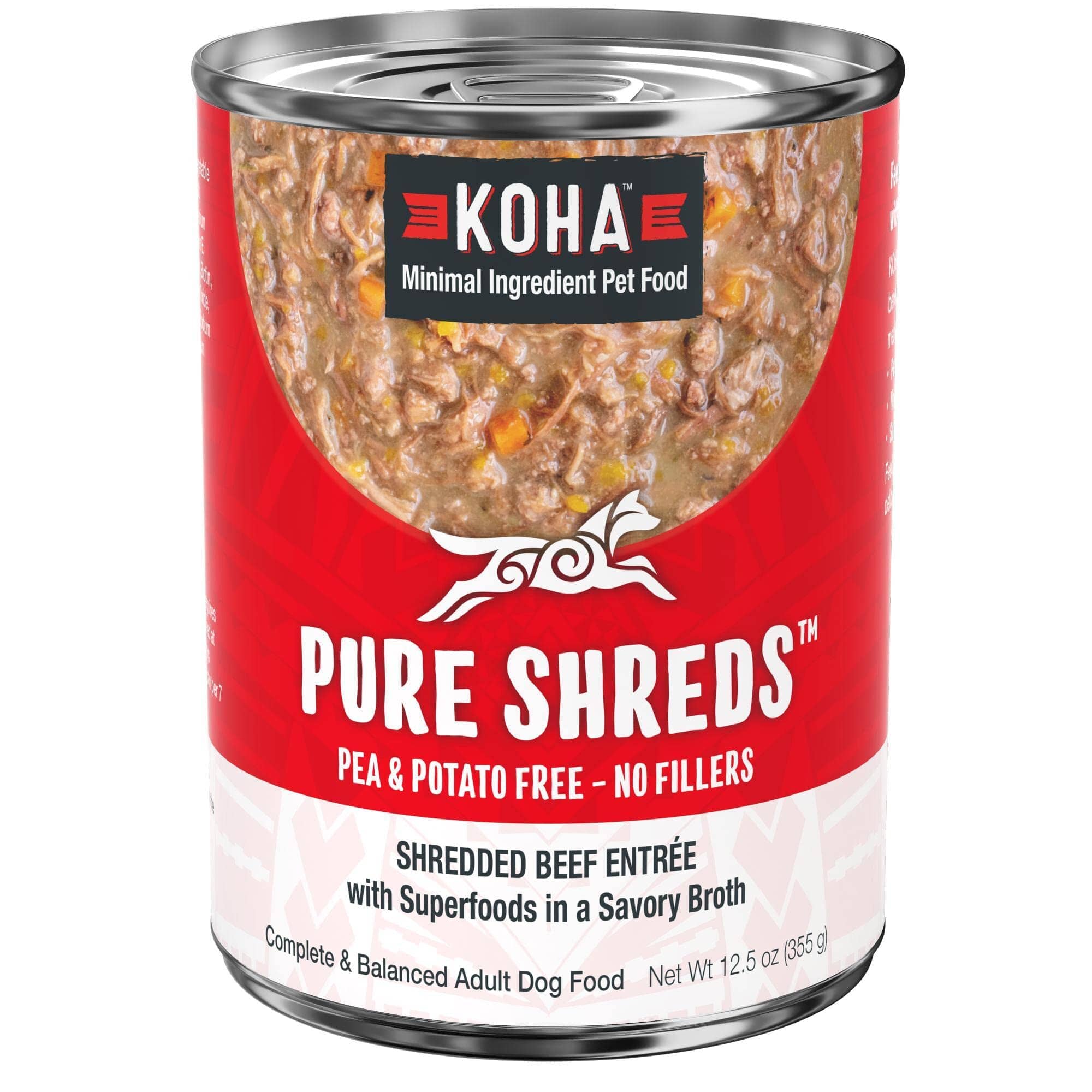 Koha Grain-Free Pure Shreds Shredded Beef Entrée Canned Dog Food - 12.5 Oz - Case of 12