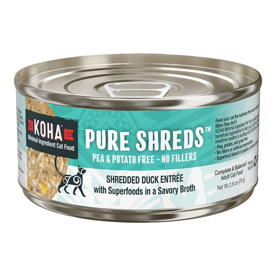 Koha Grain-Free Pure Shreds Shredded Duck Entrée Canned Cat Food - 2.8 Oz - Case of 24