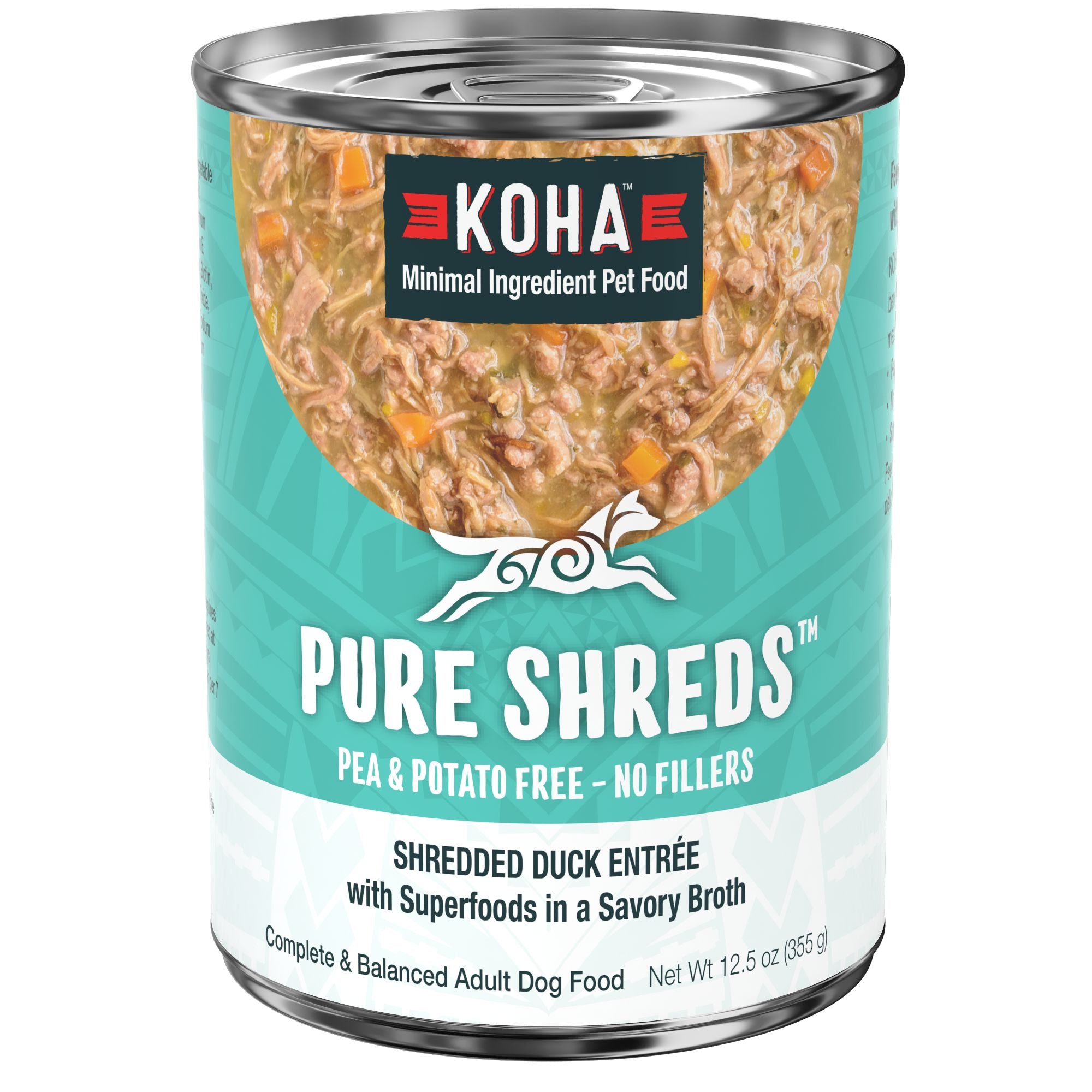 Koha Grain-Free Pure Shreds Shredded Duck Entrée Canned Dog Food - 12.5 Oz - Case of 12