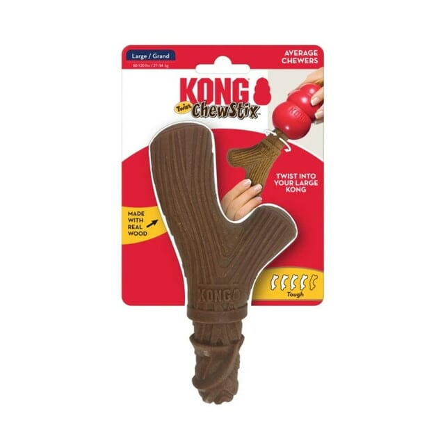 Kong ChewStix Twist Bamboo Teething Chew and Fetch Dog Toy Screws into Kong Classic Large