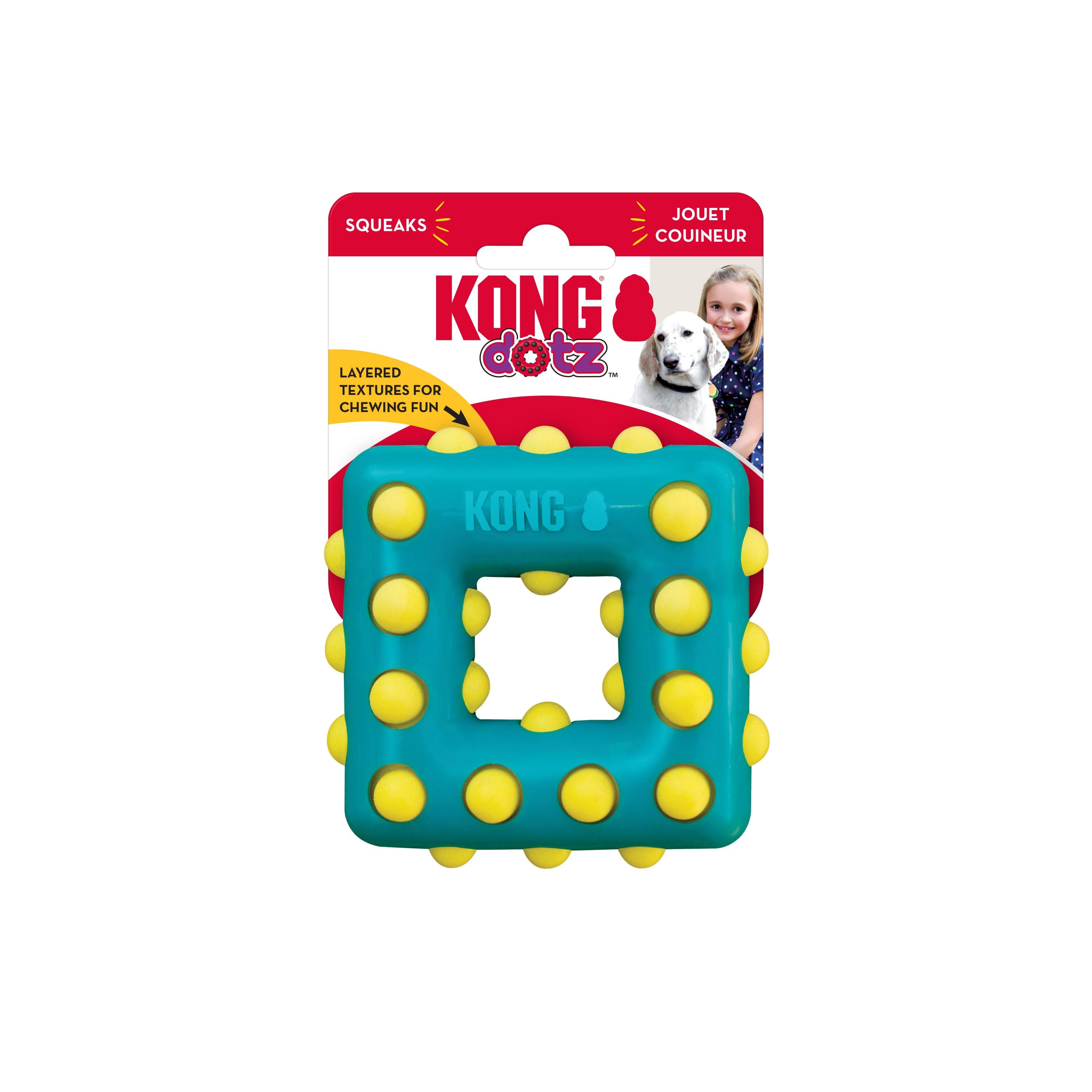 Kong Dotz Textured Gum Massaging Square Dog Toy - Large