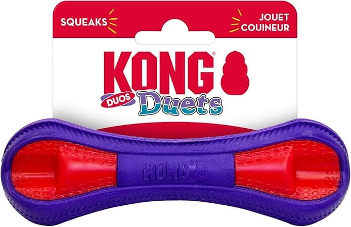 Kong Duets Duos Lightweight Bouncing Bone Multi-Surfaced Squeak and Fetch Rubber Dog Toy Small