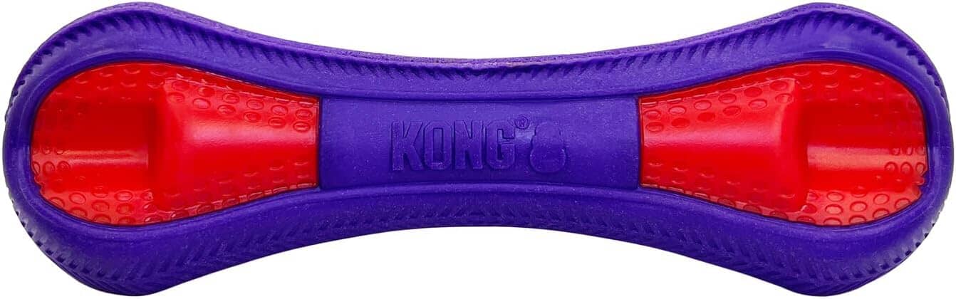 Kong Duets Duos Lightweight Bouncing Bone Multi-Surfaced Squeak and Fetch Rubber Dog Toy