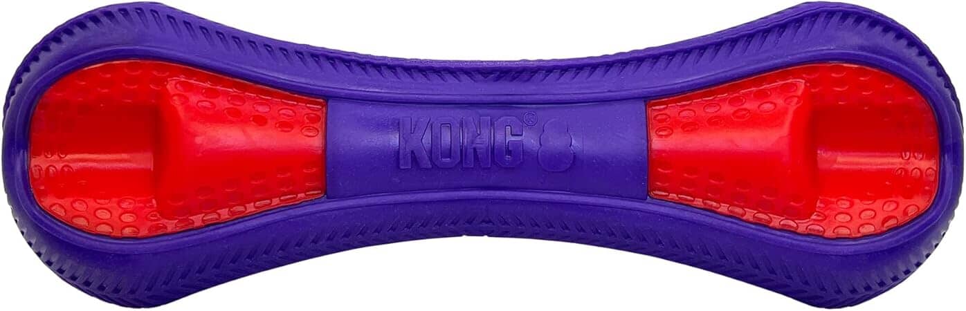 Kong Duets Duos Lightweight Bouncing Bone Multi-Surfaced Squeak and Fetch Rubber Dog Toy