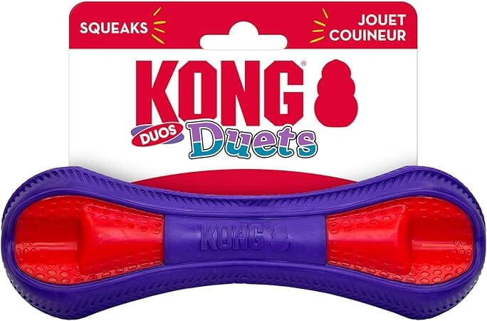 Kong Duets Duos Lightweight Bouncing Bone Multi-Surfaced Squeak and Fetch Rubber Dog Toy Medium
