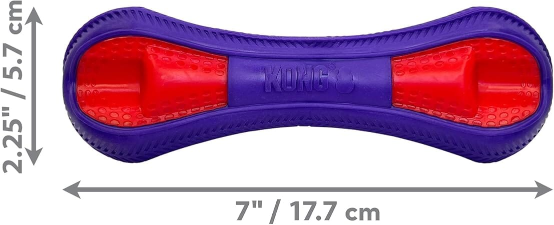 Kong Duets Duos Lightweight Bouncing Bone Multi-Surfaced Squeak and Fetch Rubber Dog Toy