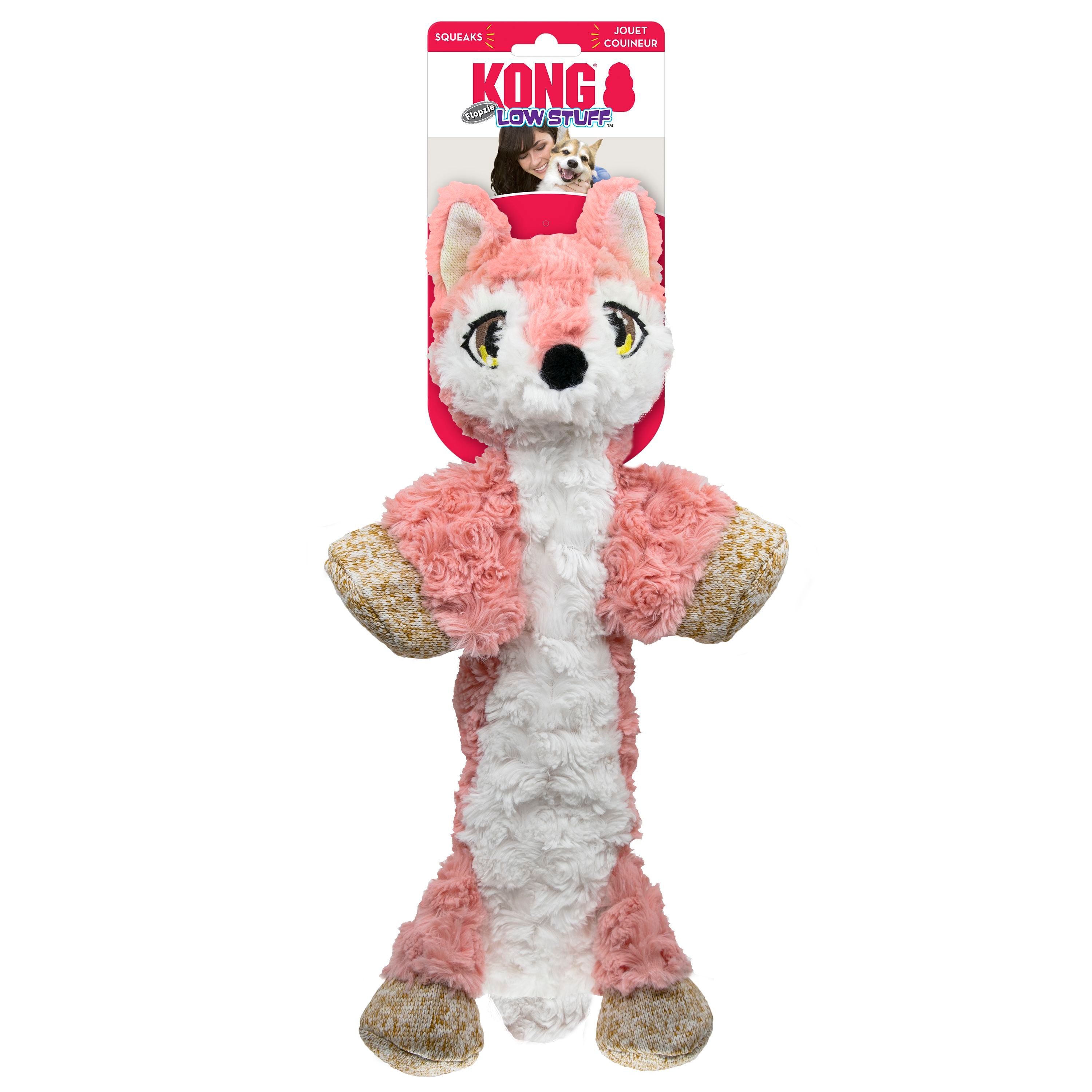 Kong Flopzie Fox Low-Stuffing and Squeaking Plush Dog Toy - Medium
