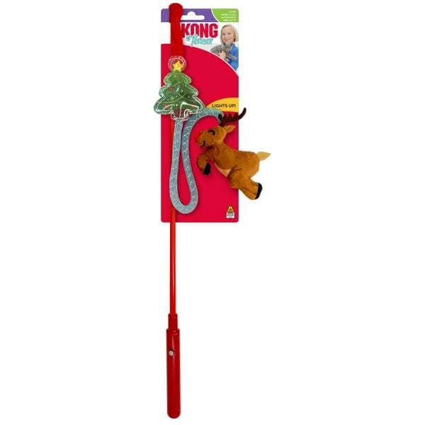 Kong Holiday Teaser Light-up Reindeer and Tree Cat Teaser Wand Default Title