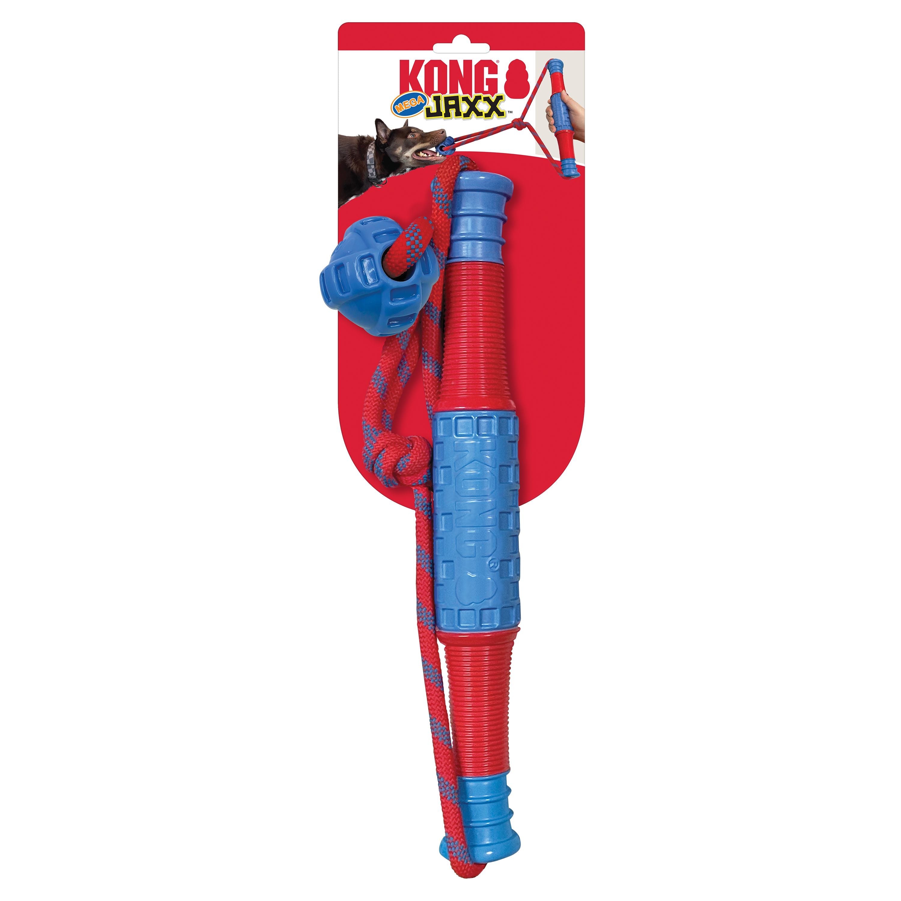 Kong Jaxx Mega Tug Handle and Rope with Ball Durable Dog Toy - Blue