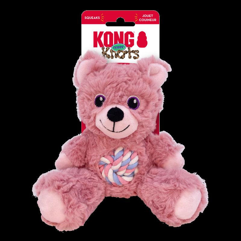 Kong Knots Teddy Bear Internally Knotted Low-Stuffing Squeak and Plush Dog Toy - Brown Medium