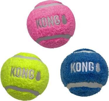 Kong Sport Softies Ball Non-Squeak Sherpa Fleece Covered Tennis Balls Fetch Dog Toys Small - 2 Inch - 3 Pack