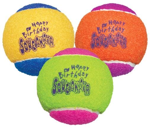 Kong SqueakAir Multi-Colored Birthday Squeaker Tennis Ball Flet Dog Toys - 3 Pack - Medium  