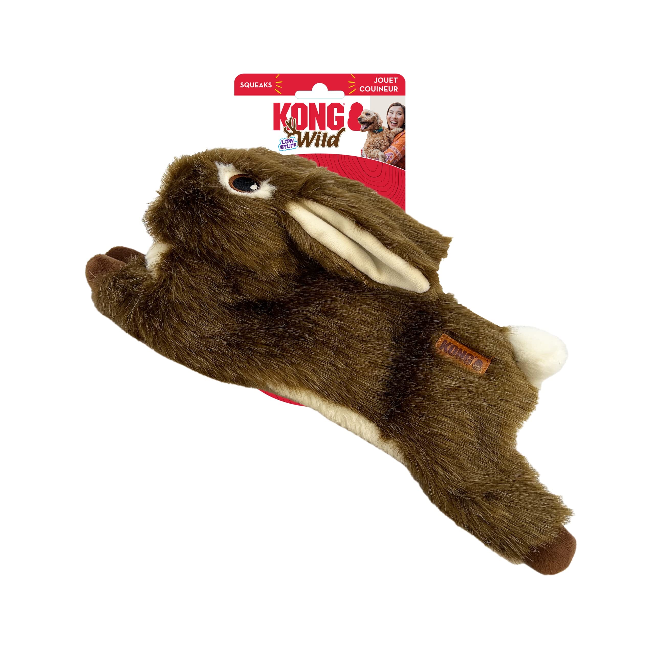 Kong Wild Rabbit Low-Stuffing Squeak and Soft Plush Dog Toy - Medium  