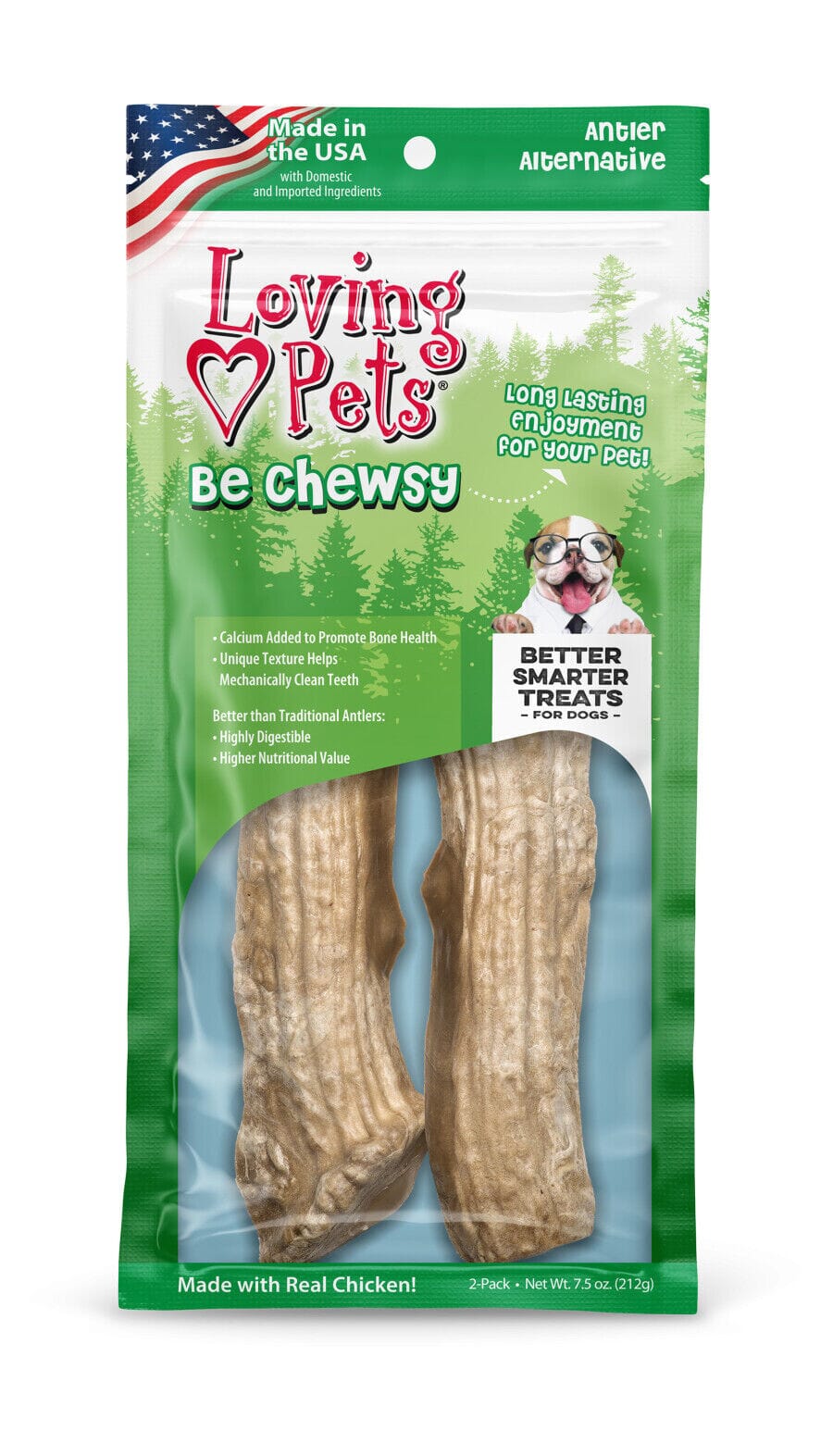 Loving Pets Be Chewsy Alternative Antler Natural Dog Chews - 2 Pack