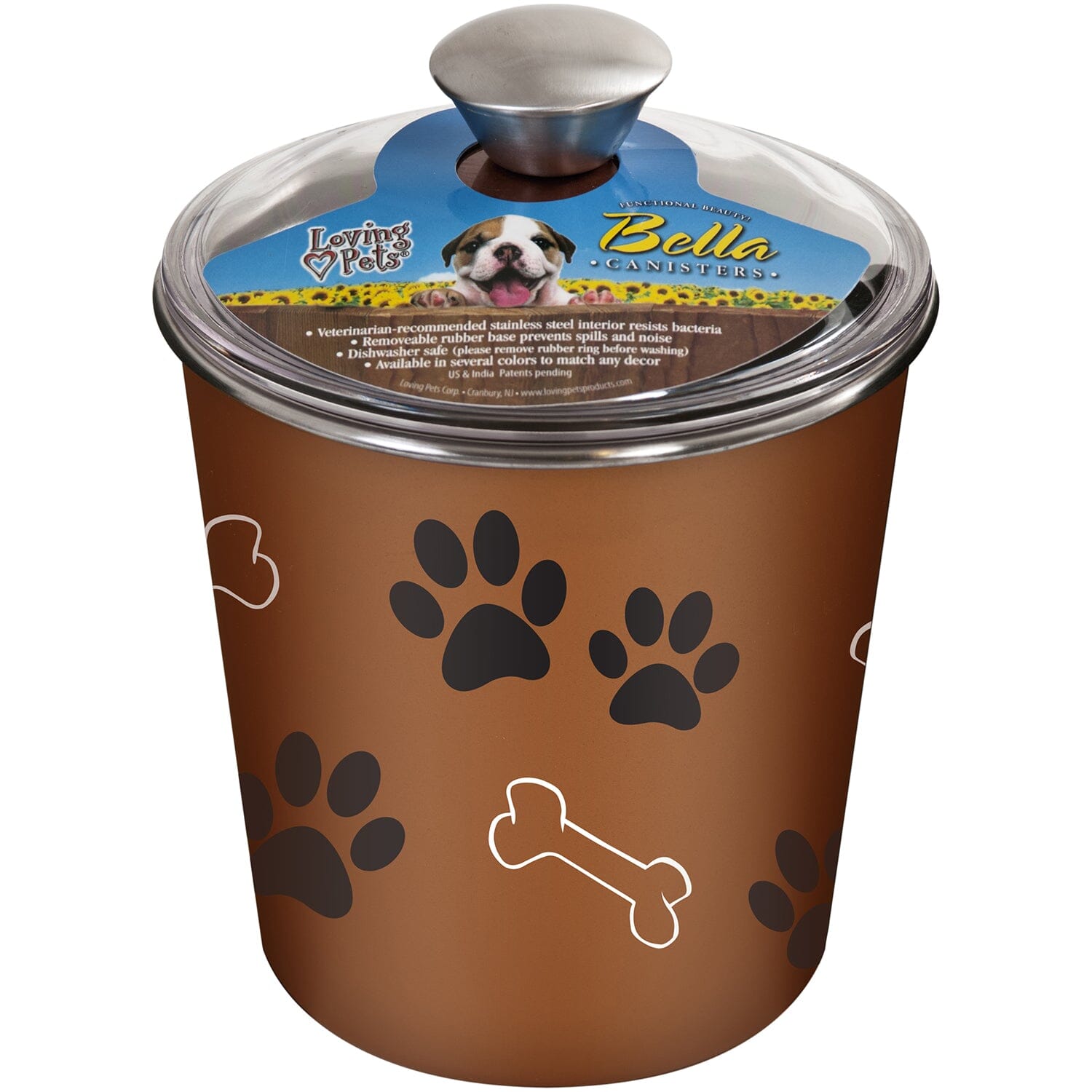Loving Pets Bella Stainless Steel Cat and Dog Food Canister and Treat Container Copper