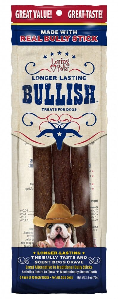 Loving Pets Bullish Stick Treats Dog Bully Sticks and Natural Chews - Roast Beef - 10 In - 3 Pack