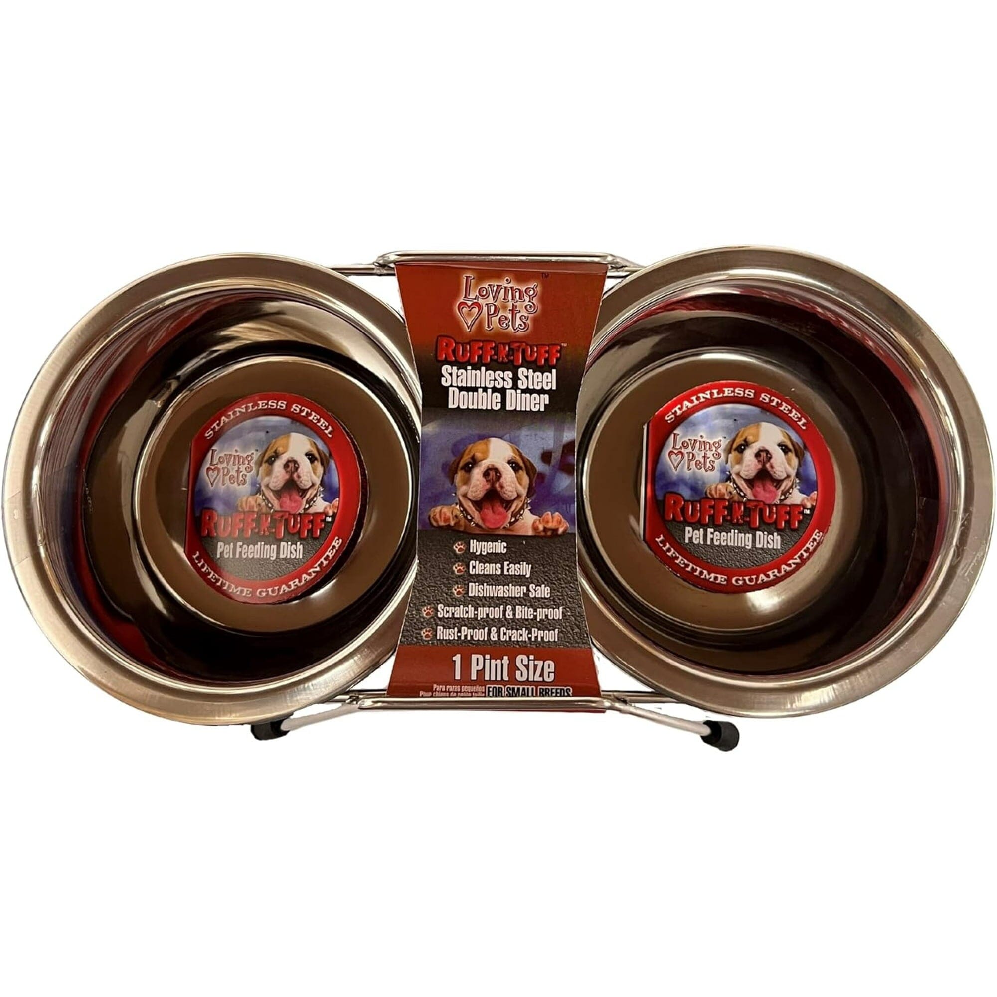 Loving Pets Ruff-N-Tuff Double Stainless Steel Cat and Dog Diner - 1 Pint Default Title